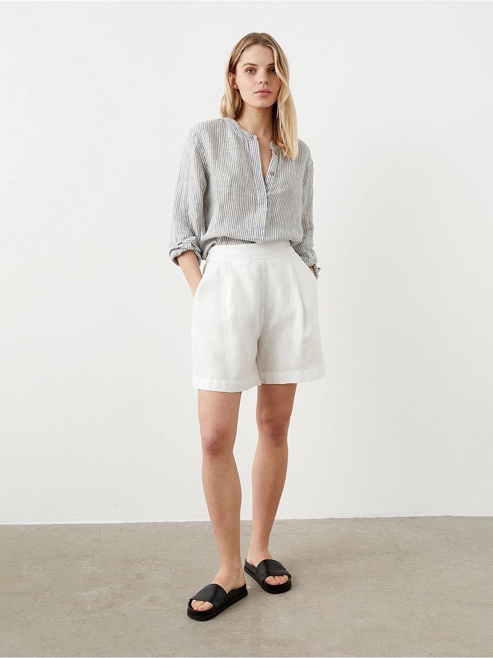 Massimo Dutti White High-Rise Linen-Blend Shorts